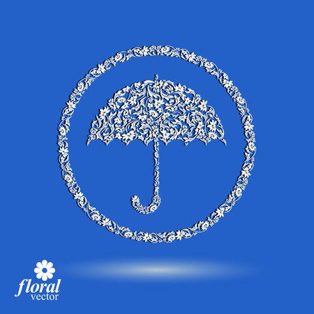 Beautiful flower-patterned umbrella. Stylized accessory â creative parasol, brolly graphic illustration, best for use in advertising and web design.のイラスト素材