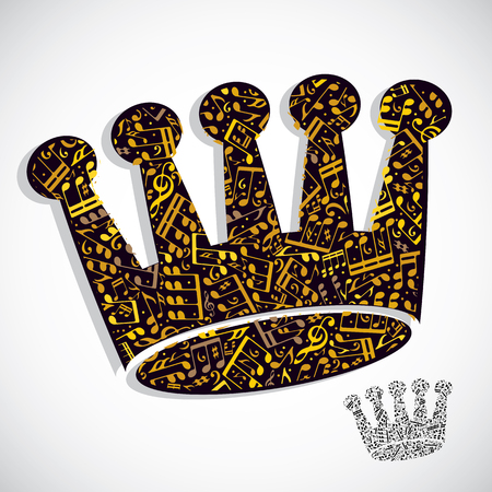 Decorative colorful vector crown filled with musical notes isolated on white background.のイラスト素材