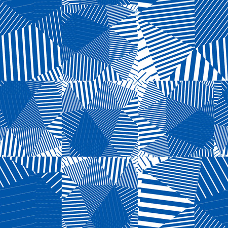 Geometric messy squared lines seamless pattern, blue vector frayed background.のイラスト素材
