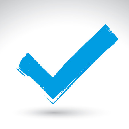 Hand drawn validation icon scanned and vectorized, brush drawing green checkmark tick, hand-painted navigation symbol isolated on white background.のイラスト素材