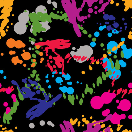 Colorful splattered web design repeat pattern, art ink blob, smearing paintbrush drawing. Expressive graffiti seamless background, eps8.のイラスト素材