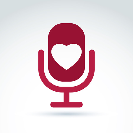 Vector illustration of red microphone with love symbol, broadcast icon. Love song sign.のイラスト素材