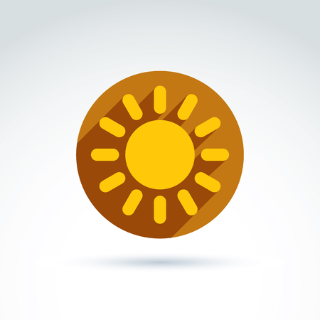 Vector sun isolated on white background, illustration of a sun with sunbeams.  Weather forecast symbol, climate conditions.のイラスト素材