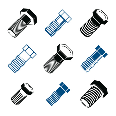 Repair instruments collection, 3d tools â screws. Construction idea simple objects, design elements.のイラスト素材