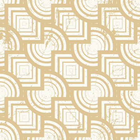 Vintage geometric seamless background, old vector repeat pattern with aged grunge dirty texture.のイラスト素材
