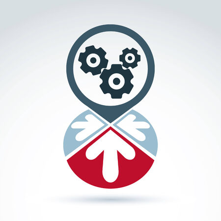 Business and cooperation icon with gears cogs and arrows, vector conceptual unusual symbol for your design.のイラスト素材