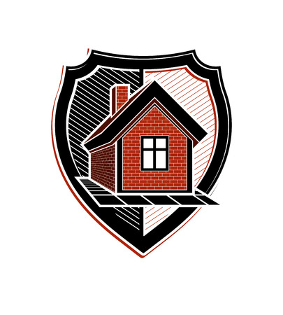 Safety idea, abstract heraldic symbol with a classic house. Real estate brand design element, conceptual coat of arms.のイラスト素材