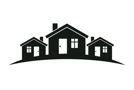 Abstract houses with horizon line. Can be used in advertising and branding as a corporate symbol. Real estate business theme.のイラスト素材