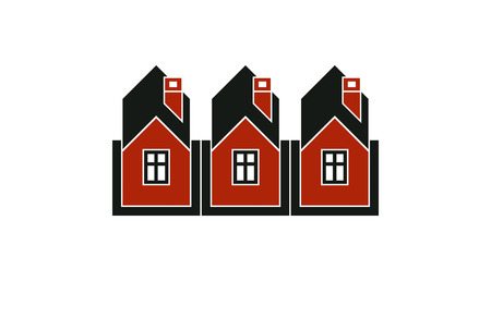 Simple cottages illustration, country houses, for use in graphic design. Real estate concept, region or district theme. Building company abstract corporate image.のイラスト素材