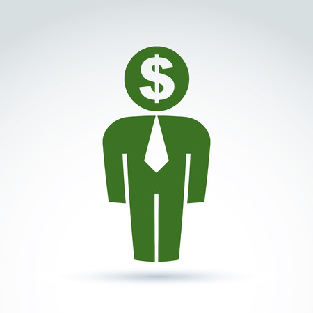 Silhouette of person standing in front - vector illustration of an financier.  Delegate, consultant, white-collar worker, CFO. Vector banking symbol, dollar icon. Financial service concept.のイラスト素材