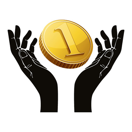 Hands with coin vector symbol.のイラスト素材