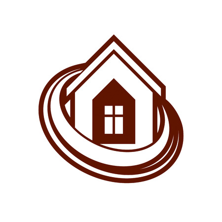 Building and engineering creative element for use in web and graphic design. Real estate agency brand, home insurance idea symbol. Abstract house.のイラスト素材