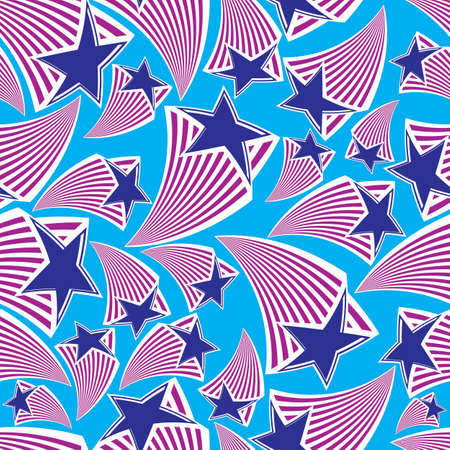 Astronomy conceptual background, pentagonal comet stars - celestial objects with decorative comet tails. Continuous background with festive stars, for use in decorating and graphic design.のイラスト素材