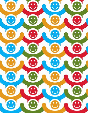 Seamless background with colorful smiley faces. People with positive emotions and holding their hands up continuous backdrop.のイラスト素材