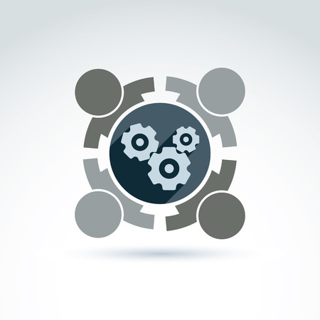 Gears and cogs teamwork theme icon, conceptual stylish symbol for your design.のイラスト素材