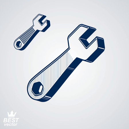 Vector detailed repair tool, service reparation utensil, additional version included. Industry conceptual icon â engineer classic wrench. Manufacturing web design element.のイラスト素材