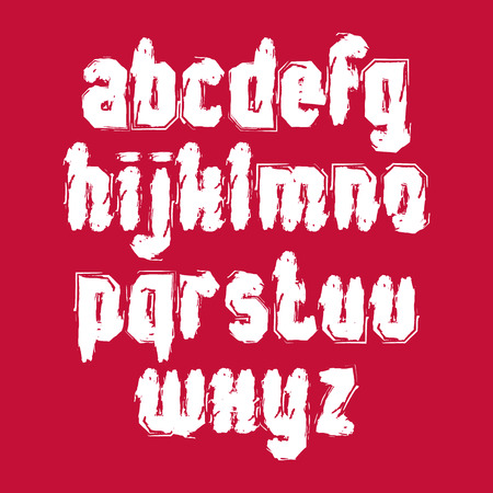 Vector white graffiti hand-painted letters isolated on red background, stroked lowercase art script.のイラスト素材