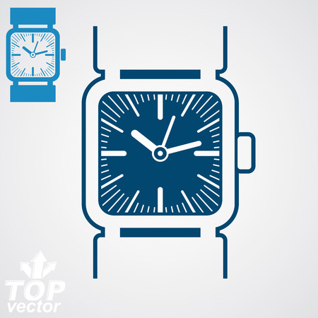 Vector classic wristwatch illustration, elegant detailed quartz watch with dial and an hour hand. Stylized strap watch, symbolic timepiece. Web business design element â time concept.のイラスト素材
