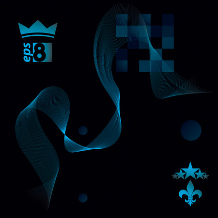 Delicate dimensional flowing stripy lines, dreamy vector abstract background with web design elements, motif dark template.のイラスト素材