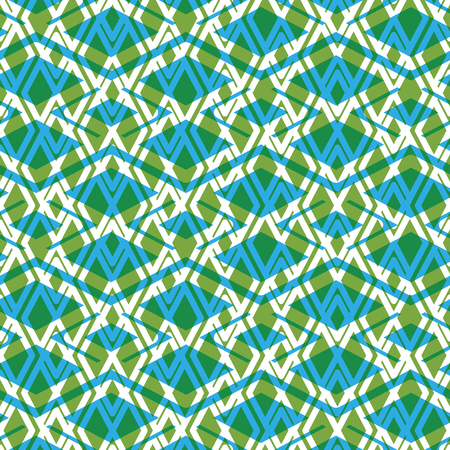Geometric symmetric lined seamless pattern, colorful vector endless background. Decorative net splicing motif texture with rhombs. Green overlay ornate covering, best for web and graphic design.のイラスト素材