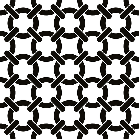 Round shapes netting seamless pattern, black and white vector background.