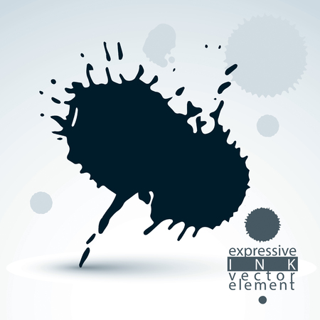 Vector black ink splash, dirty graphic art element scanned and traced, cool acrylic background.のイラスト素材