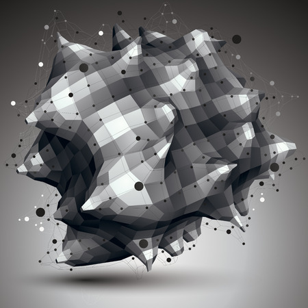 Asymmetric 3D abstract object with connected lines and dots, geometric form with lattice structure.のイラスト素材