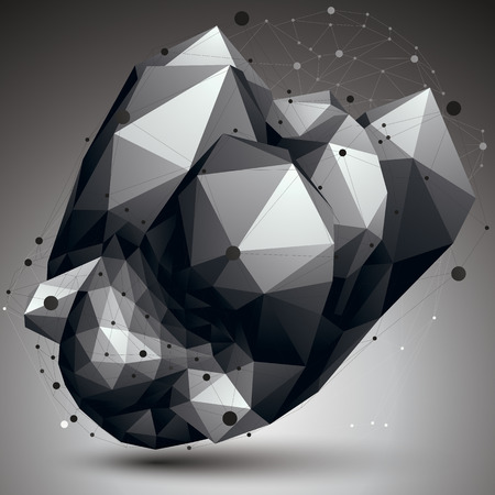 Asymmetric 3D abstract object with connected lines and dots, geometric form with lattice structure.のイラスト素材