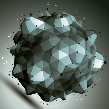 Abstract asymmetric vector monochrome object with black lines mesh, complicated geometric shape.のイラスト素材