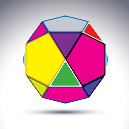 Abstract complicated 3d ball with jewels effect. Bright sphere constructed from dazzling geometric elements â rectangles, triangles and pentagons.のイラスト素材