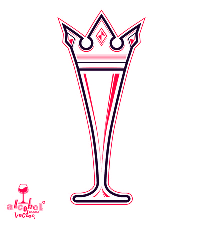 Champagne glass with royal crown, decorative goblet full with sparktheme object.ling wine. Queen of the evening conceptual illustration, celebration のイラスト素材
