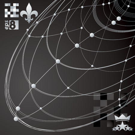 Contemporary techno black and white stylish construction, abstract dimensional background with connected lines.のイラスト素材