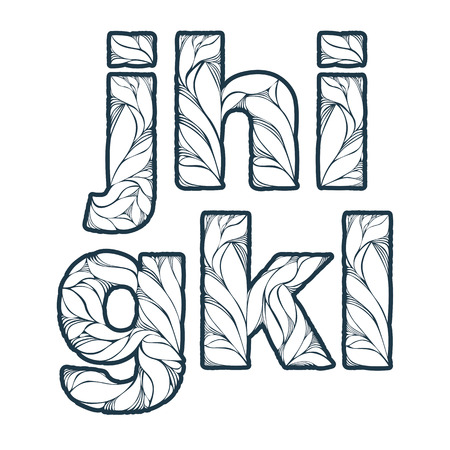 Vintage ornamental beautiful font, typeset with floral elegant ornament. G, h, I, j, k, l, small letters.のイラスト素材