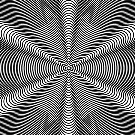 Black and white moire lines, striped  psychedelic background.  Op art style contrast pattern.のイラスト素材
