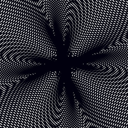 Optical illusion, moire background, abstract lined monochrome tiling. Unusual geometric pattern with...