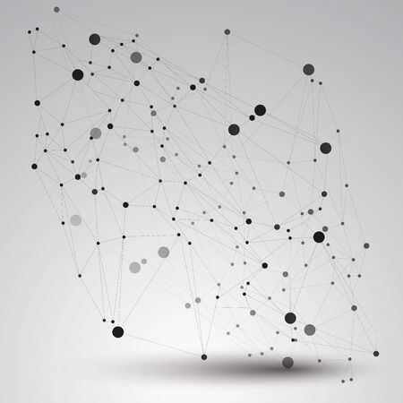 Complicated abstract grayscale 3D shape, vector digital lattice object. Technology theme.のイラスト素材