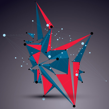 3D vector abstract technology mesh shape, perspective colorful geometric lace object with wireframe.のイラスト素材