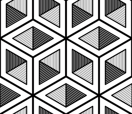 Regular contrast endless pattern with intertwine three-dimensional figures, continuous illusory geometric background.のイラスト素材