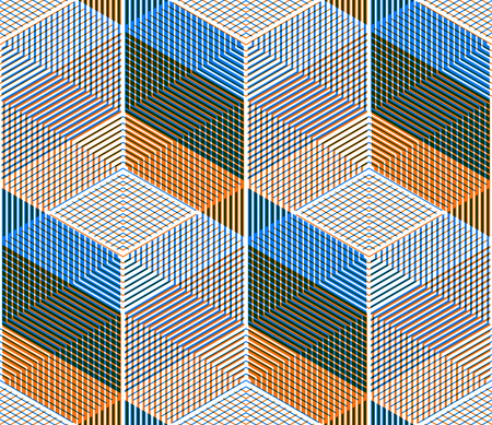 Bright symmetric seamless pattern with interweave figures. Continuous geometric composition with transparency effects, for use in graphic design.のイラスト素材