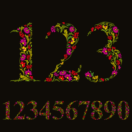Beautiful floral numbers set, vector numerals.のイラスト素材