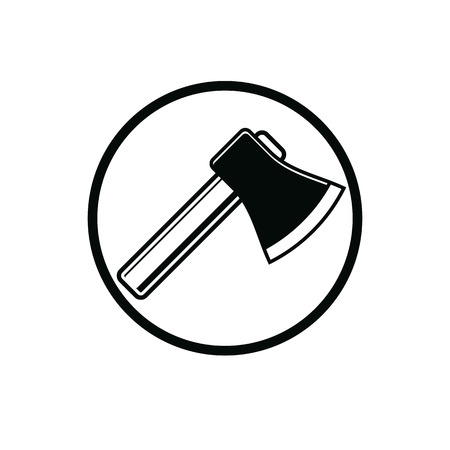 Sharp axe symbol. Woodcutter tool, simple hatchet symbol isolated on white. Lumberjack instrument icon, can be used in advertising and design.のイラスト素材