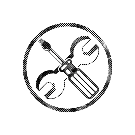 Repair icon with wrench and screwdriver, vector symbol with pixel print halftone dots texture.のイラスト素材