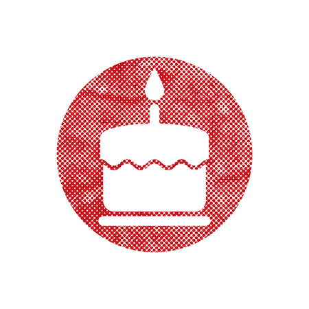 Cake icon with single candle with pixel print halftone dots texture.のイラスト素材
