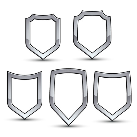 Set of heraldic emblem with silver outline, collection of 3d conceptual defense geometric badges isolated on white backgroundのイラスト素材