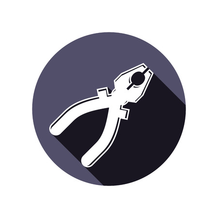 Detailed illustration of pliers, work tool. Industry utensil symbol placed in a circle, for use in advertising and web design. Also as branding emblem of a reparation service or building company.のイラスト素材