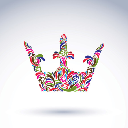Colorful flower-patterned crown, coronation design elementのイラスト素材
