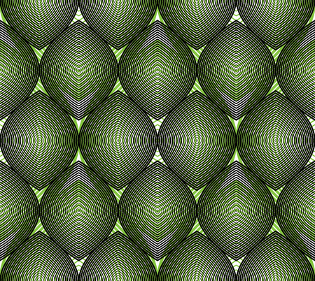 Colorful illusive abstract seamless pattern with overlapping geometric shapes. Vector symmetric lined transparent backdrop.のイラスト素材