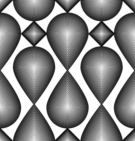 Ornate vector monochrome abstract background with black lines. Symmetric decorative graphical pattern, geometric illustration.のイラスト素材