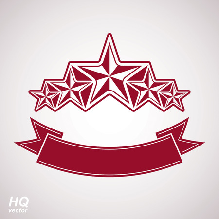 Vector monarch symbol. Festive graphic emblem with five pentagonal stars and curvy ribbon - decorative luxury eps8 template. Corporate branding icon, success concept theme design element.のイラスト素材