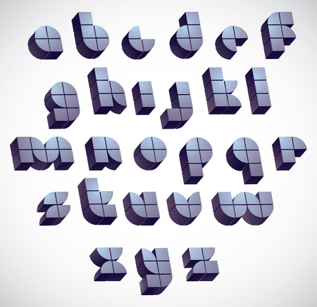 3d futuristic round font made with blocks, monochrome dimensional alphabet, geometric letters for design.のイラスト素材